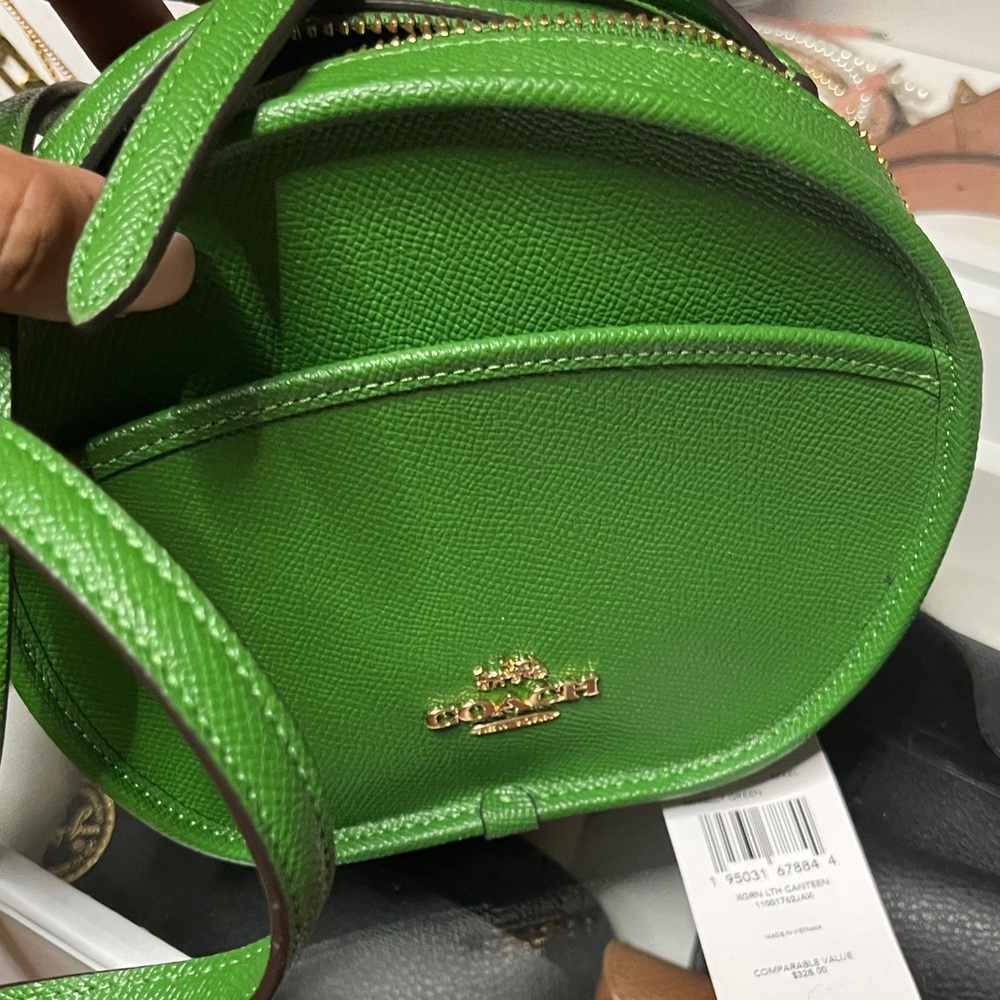Coach Green Leather Round Crossbody with Gold Hardware
